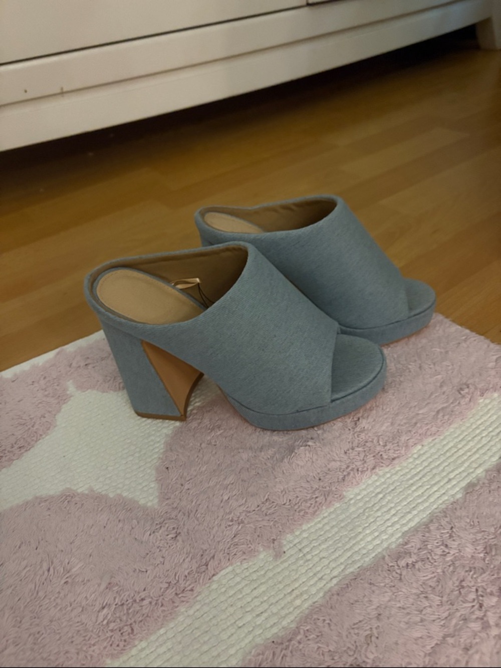 Forever 21 Denim Blue Open-Toe Platform Mules